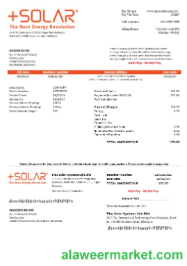 Malaysia Plus Solar Systems Sdn Bhd business utility bill template in Word and PDF formats
